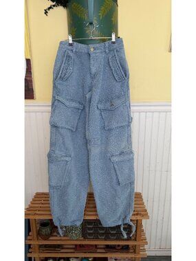 Maniere de Voir Blue Tweed Cargo Pants With Multiple Pockets Drawstring